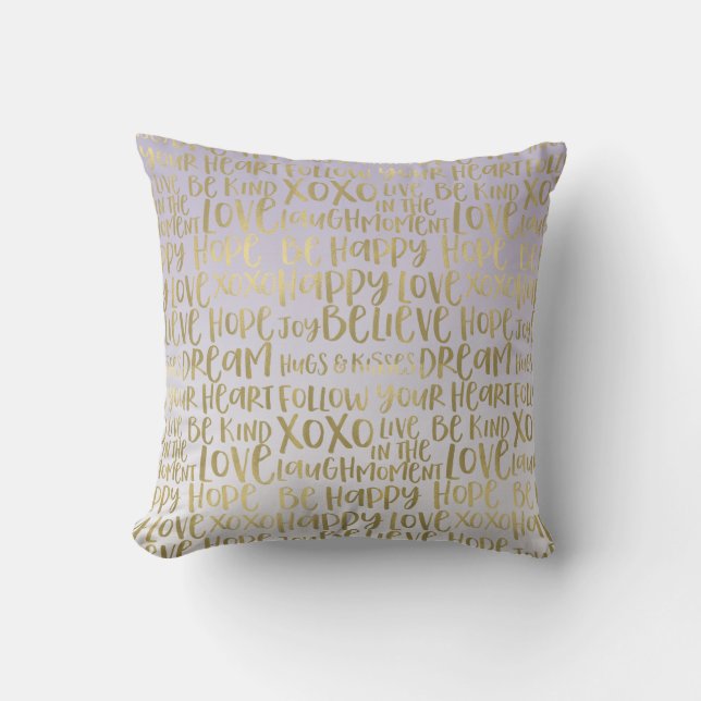 Purple Ombre Gold Inspirational Words Cushion (Front)
