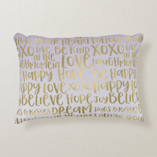 Purple Ombre Gold Inspirational Words Decorative Cushion