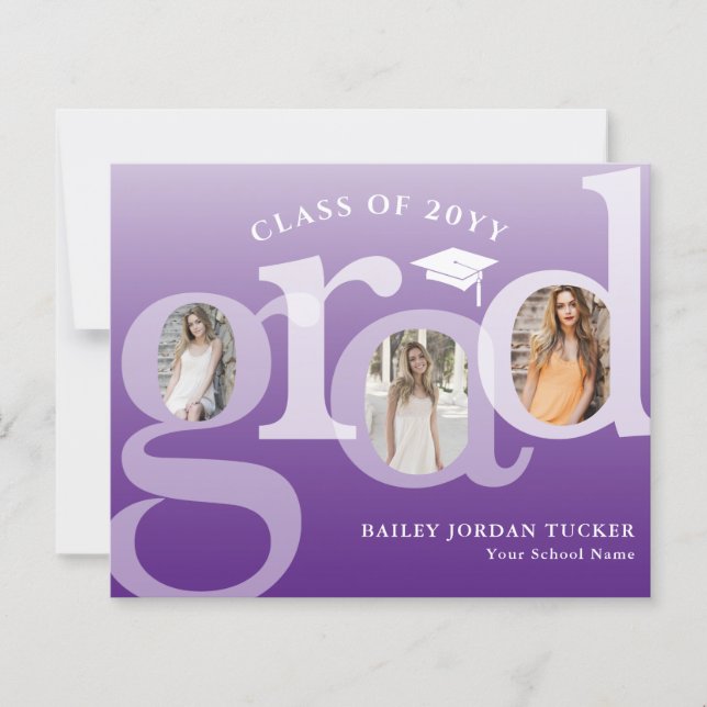 Purple Ombre GRAD Budget Graduation Announcement (Front)