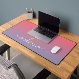 Purple Ombre Monogram Name Script Desk Mat