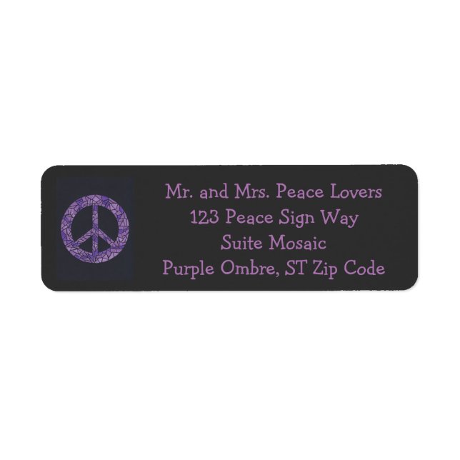 Purple Ombre Mosaic Peace Sign Address Labels (Front)