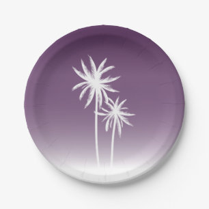 Purple Ombré Palm Trees Beach Paper Plate