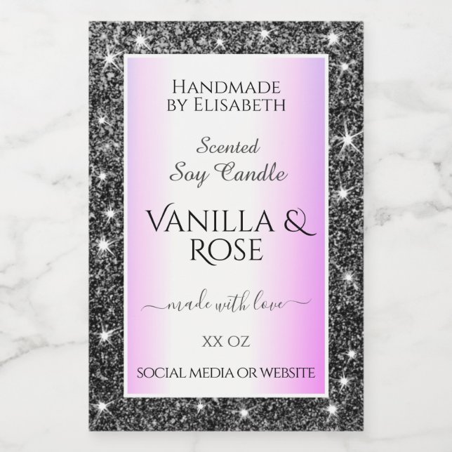 Purple Ombre Silver Glitter Product Label Beauty & (Single Label)