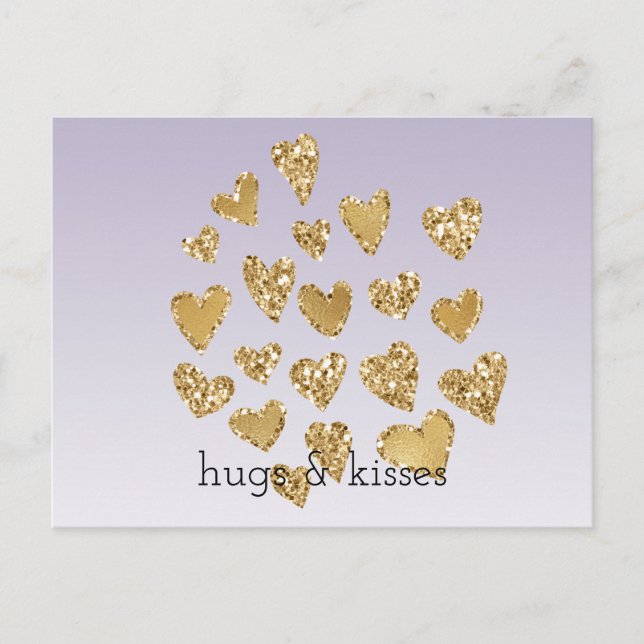 Purple Ombre Sparkle Gold Glitter Hearts Postcard (Front)