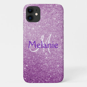  Purple Ombre Sparkling Glitter Monogrammed     iPhone 11 Case