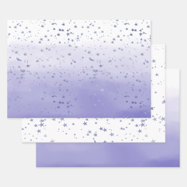 Purple Ombre Stars Wrapping Paper Sheet (Set)