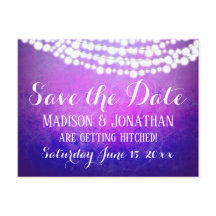 Purple Ombre String Lights Rustic Save the Date