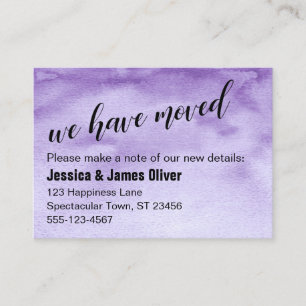 Purple Ombre Watercolor We Have Moved Handout Card