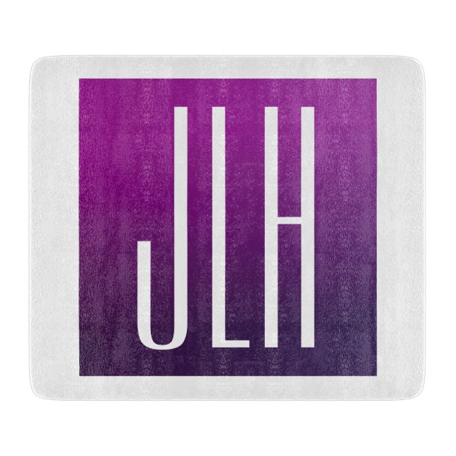 Purple Ombre & White Initials or other Text Cutting Board (Front)