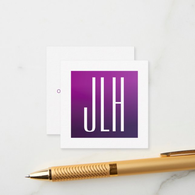 Purple Ombre & White Initials or other Text Enclosure Card (Front/Back In Situ)