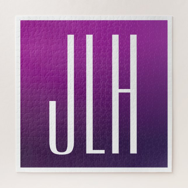 Purple Ombre & White Initials or other Text Jigsaw Puzzle (Vertical)