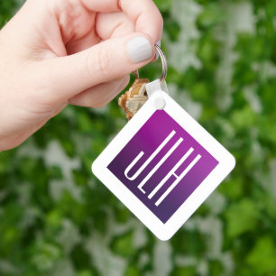 Purple Ombre & White Initials or other Text Key Ring