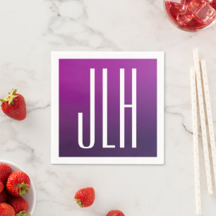 Purple Ombre & White Initials or other Text Napkin