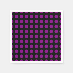 Purple on Black Large Horizontal Polka Dots Paper Napkin