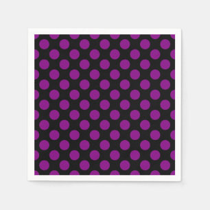 Purple on Black Large Size Polka Dots Paper Napkin