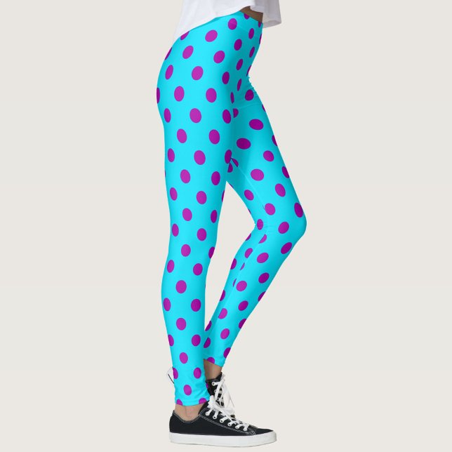 Purple On Blue Polka Dots Pattern Design Leggings (Creator Uploaded)