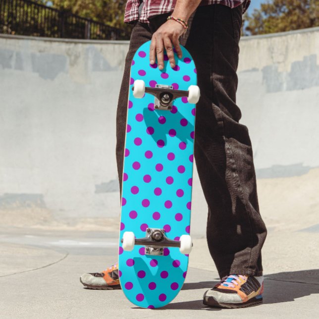 Purple On Blue Polka Dots Pattern Design Skateboard (Creator Uploaded)