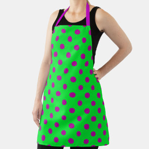 Purple On Green Polka Dots Pattern Design Apron