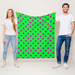 Purple On Green Polka Dots Pattern Design Fleece Blanket