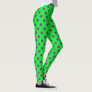 Purple On Green Polka Dots Pattern Design Leggings
