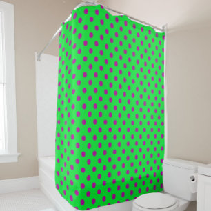 Purple On Green Polka Dots Pattern Design Shower Curtain