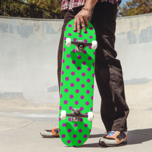 Purple On Green Polka Dots Pattern Design  Skateboard
