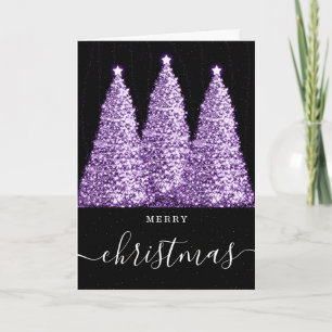 Purple On Photo Christmas Holidays Glitter Trees Holiday Card