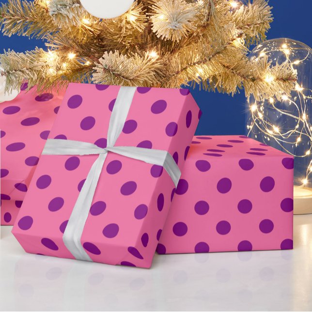 Purple On Pink Polka Dots Pattern Design Wrapping Paper (Creator Uploaded)