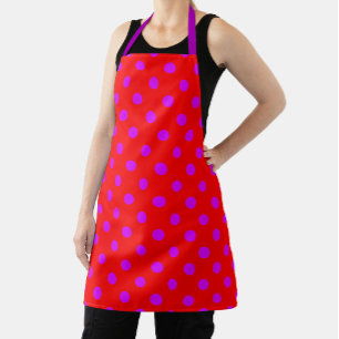 Purple On Red Polka Dots Pattern Design  Apron