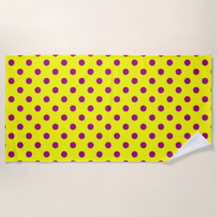 Purple On Yellow Polka Dots Pattern Design Beach Towel