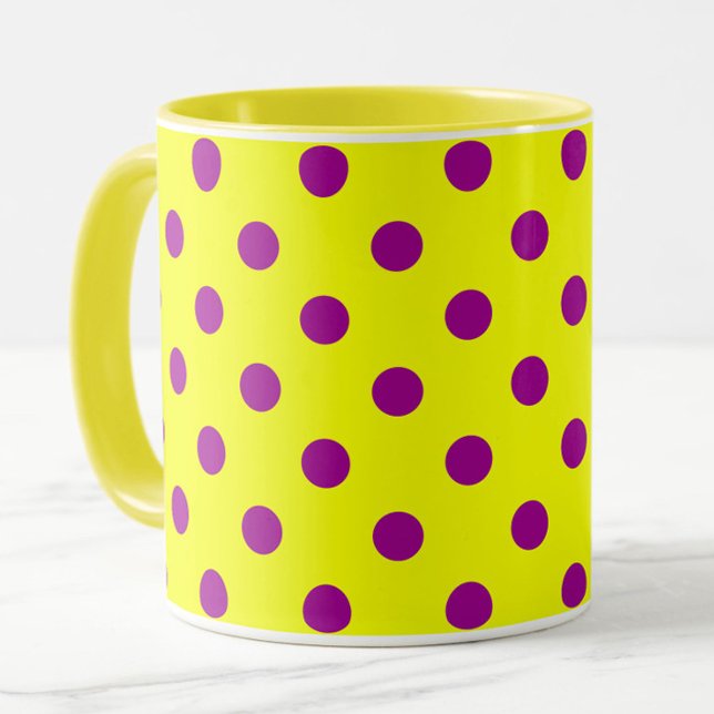 Purple On Yellow Polka Dots Pattern Design  Mug (Creator Uploaded)