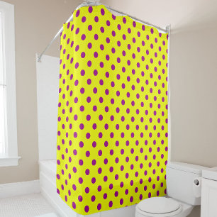 Purple On Yellow Polka Dots Pattern Design Shower Curtain