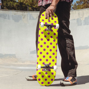 Purple On Yellow Polka Dots Pattern Design  Skateboard