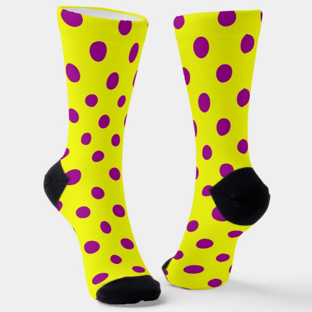 Purple On Yellow Polka Dots Pattern Design  Socks (Creator Uploaded)