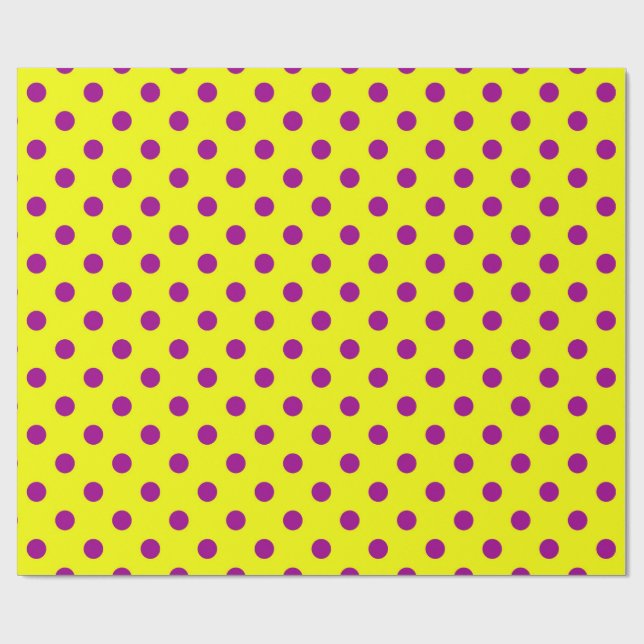 Purple On Yellow Polka Dots Pattern Design  Wrapping Paper (Flat)