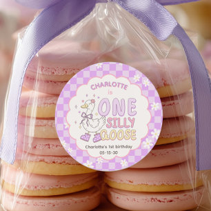 Purple One Silly Goose - Girl's first birthday Classic Round Sticker