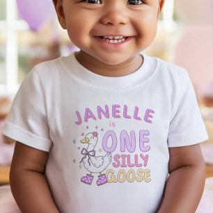 Purple One Silly Goose - Retro Girl First Birthday Baby T-Shirt