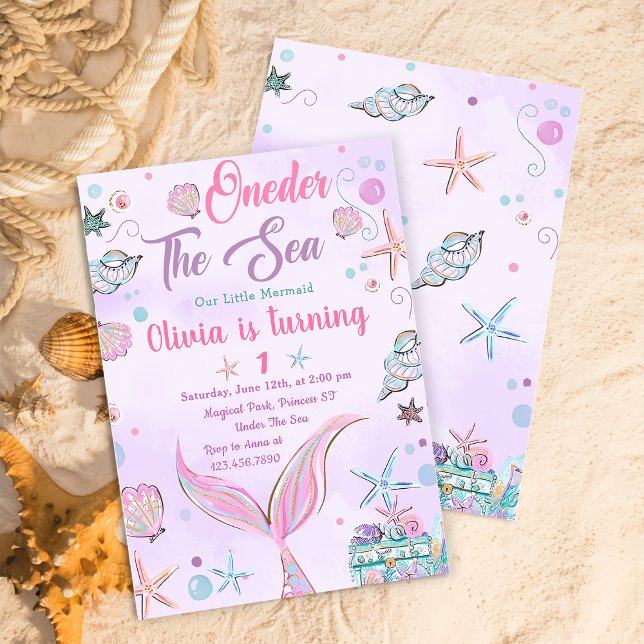 Purple ONEder The Sea Mermaid Birthday Invitation (Creator Uploaded)