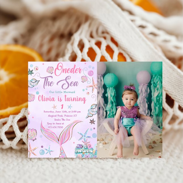 Purple ONEder The Sea Mermaid Birthday Photo Invitation (Creator Uploaded)