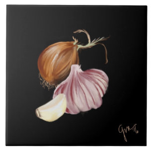 Purple onion and garlic ceramic tile