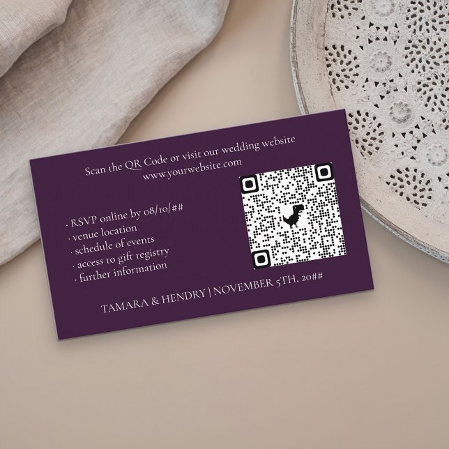 Purple Online RSVP QR Code Wedding Enclosure Card (Creator Uploaded)