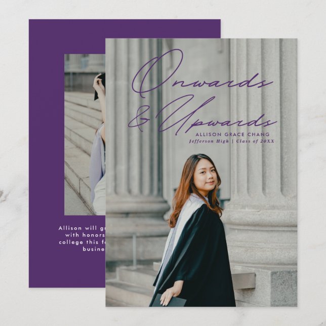 Purple Onwards and Upwards 2 Photo Graduation Announcement (Front/Back)