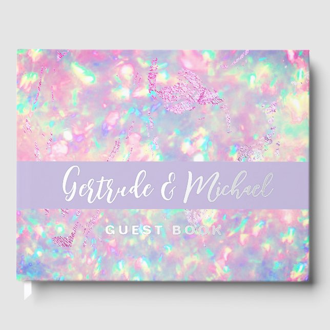 purple opal background wedding guest book (Front)