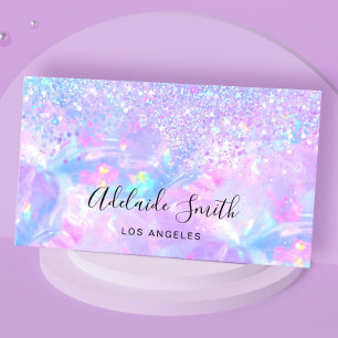 purple opal gemstone faux glitter business card