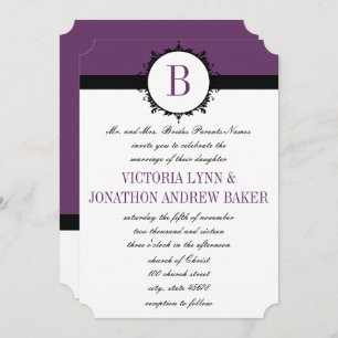 Purple or Any Colour Monogram Wedding Invitation