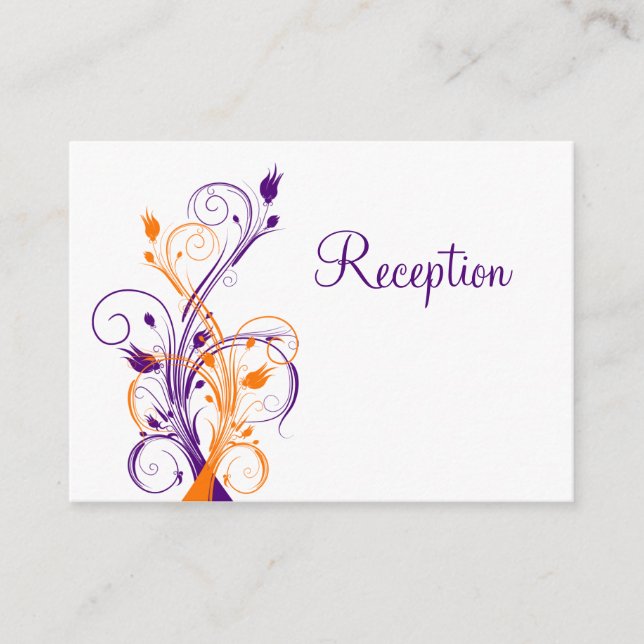 Purple Orang White Floral Reception Enclosure Card (Front)