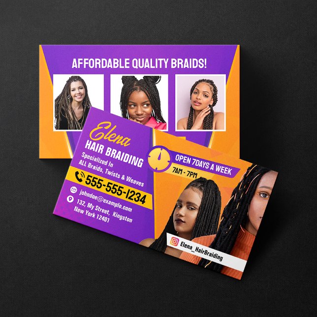 Purple & Orange African Hair Braiding Beauty Salon Business Card (Creator Uploaded)