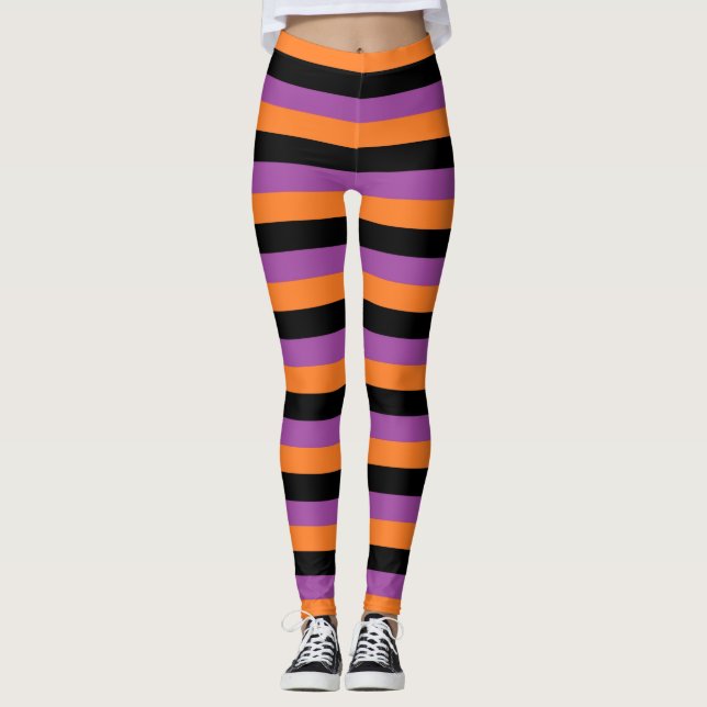 Purple, Orange and Black Stripes Leggings (Front)