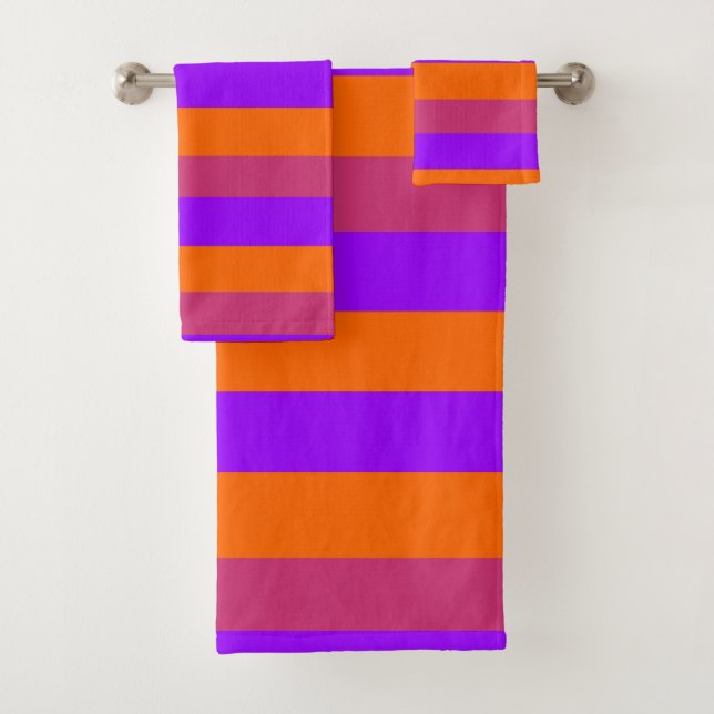 Purple, Orange and Pink  Stripes Bath Towel Set (Insitu)