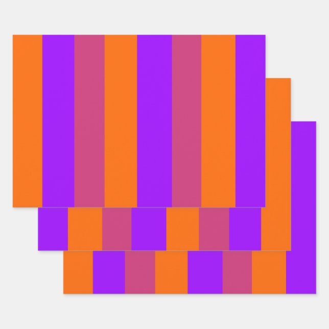 Purple, Orange and Pink  Stripes Wrapping Paper Sheet (Set)